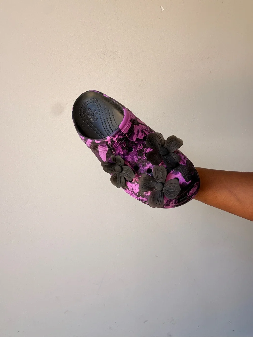 CROCS Purple and Black Floral Platform Clogs